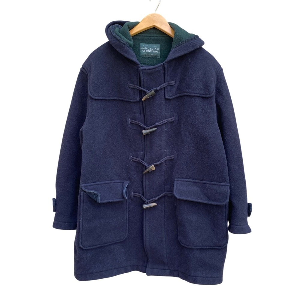 Vintage United Colors of Benetton Duffle Coat Wool Toggle 42 Navy Fisherman Fall